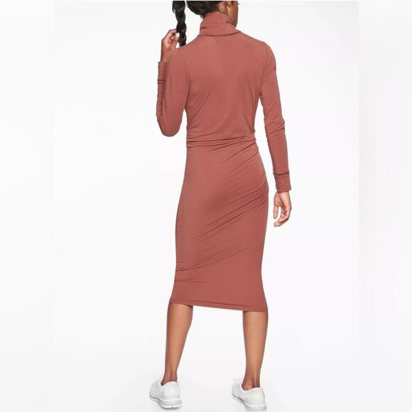Athleta Industry Turtleneck Dress in Havana Brown Long Sleeve Midi Size Small - Picture 2 of 9